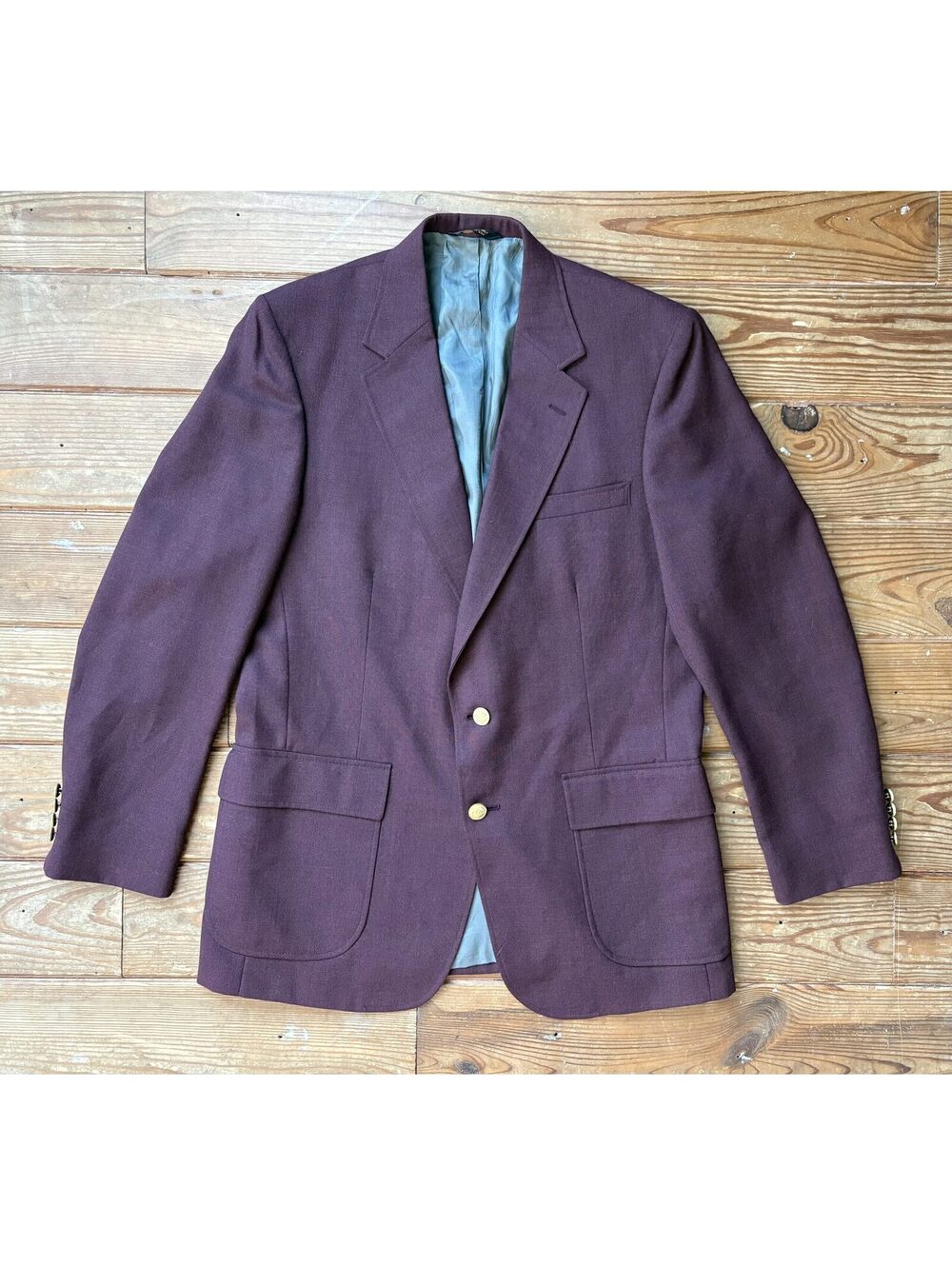 Vintage Oakton Ltd Men’s Blazer 42L Burgundy Wool Blend Gold Buttons USA Made